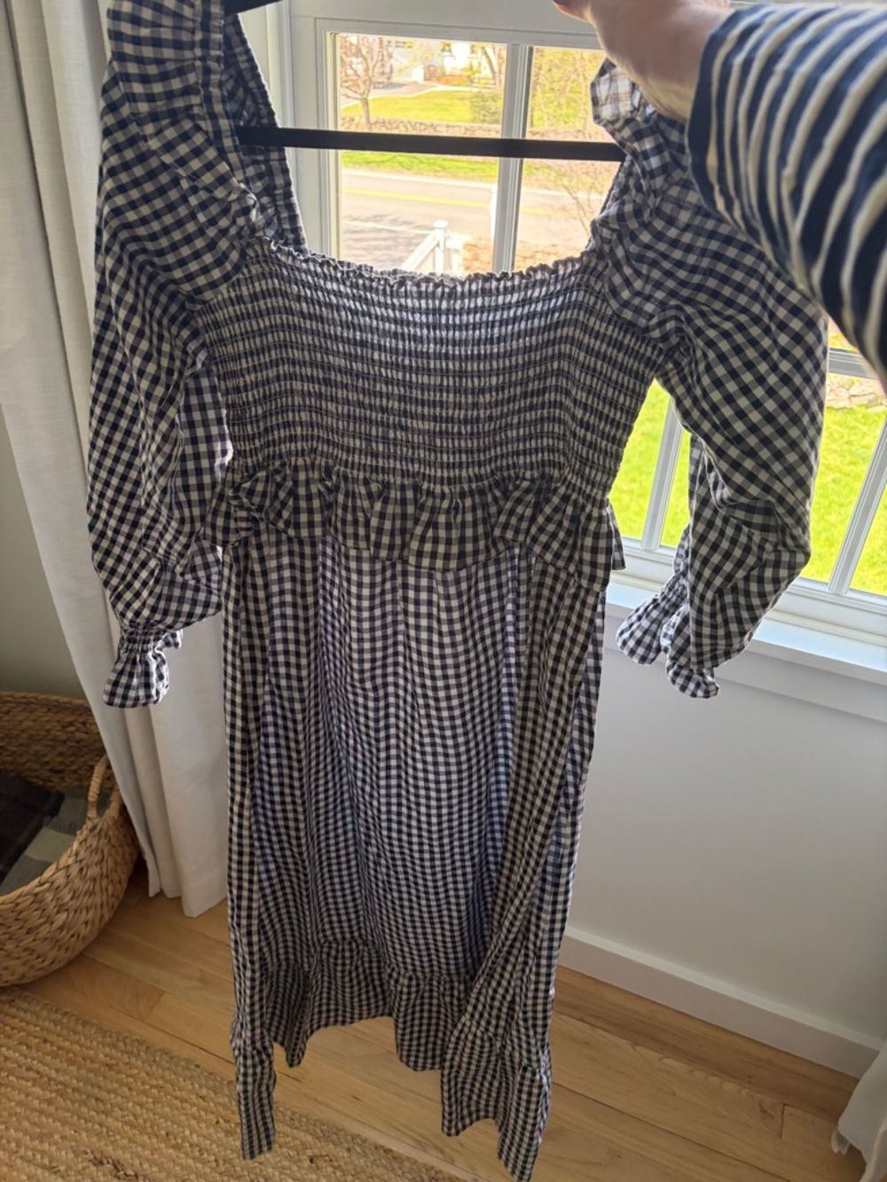 France’s Hart Black and White Gingham Smocked Midi Dress